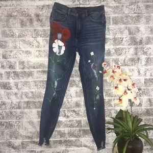 Hand-Painted Flower Express Ripped High Rise Jeans